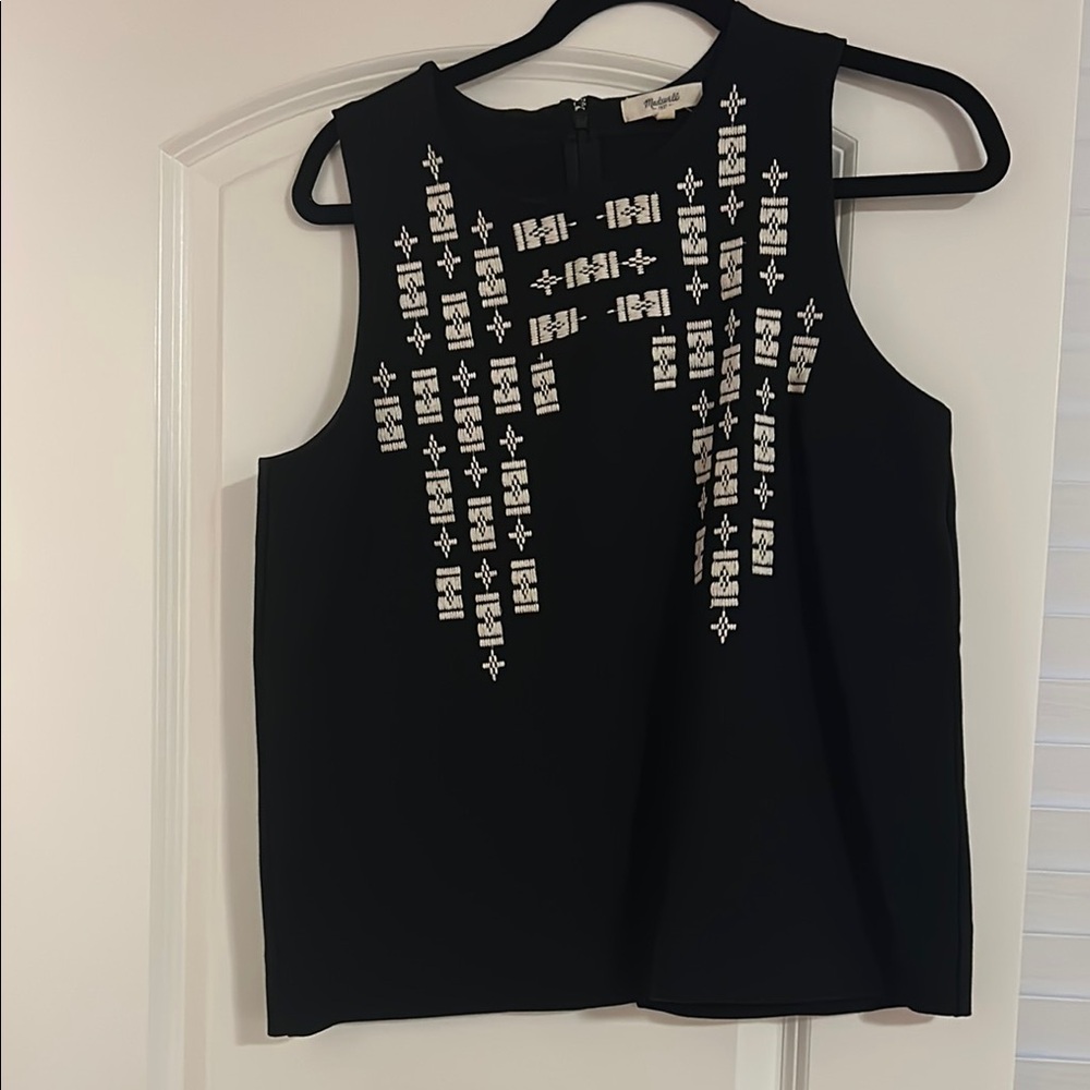 Madewell Black Embellished Sleeveless Blouse